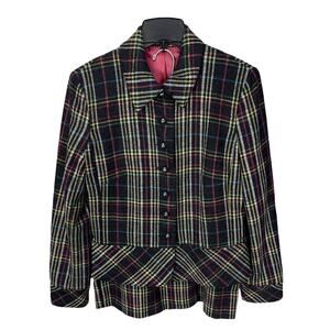LIZ CLAIBORNE Women's 2-Piece PLAID SKIRT SUIT Black WOOL BLEND Size 8